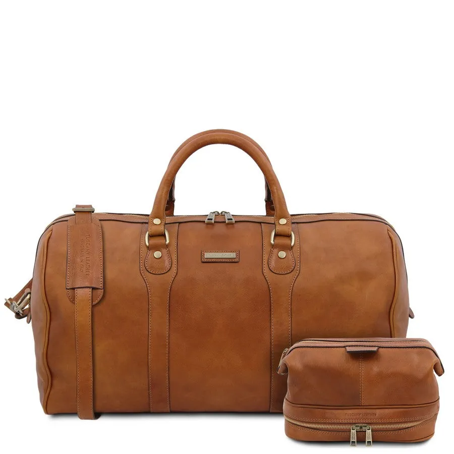 Colombo - Leather Travel Duffle Bag and Mens Toiletry Bag Leather Set