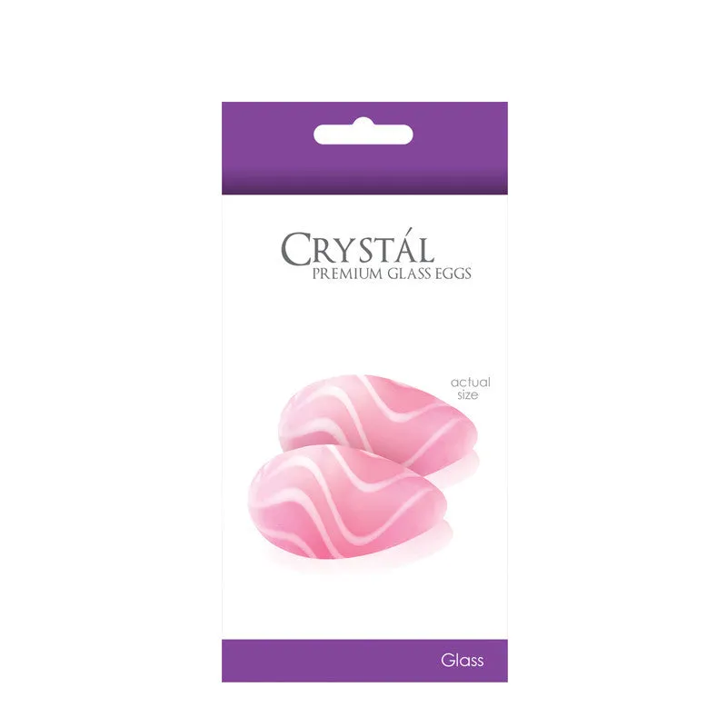 CRYSTAL PREMIUM GLASS EGGS - PINK/WHITE STRIPES