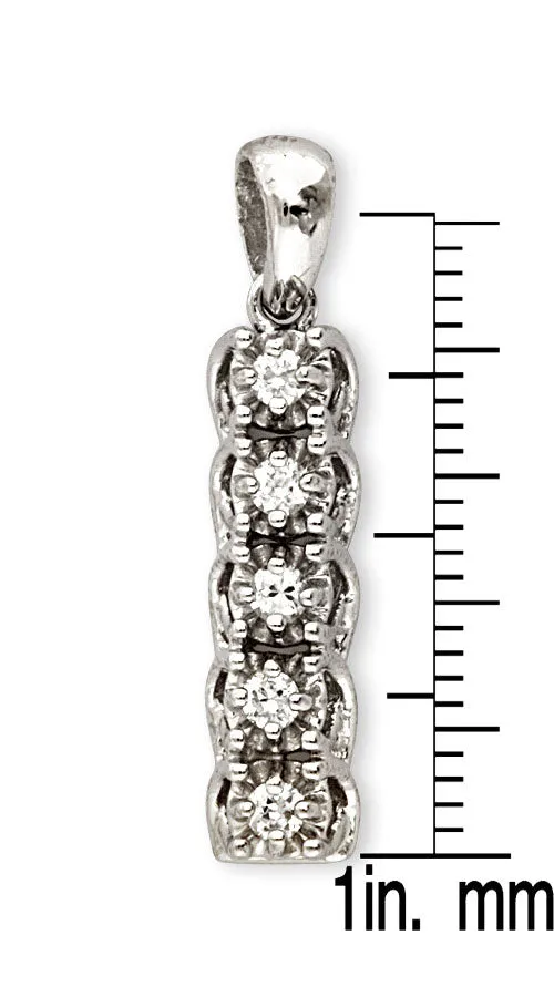 Cubic Zirconia Sterling Silver Rhodium Plated Prong Tennis Pendant