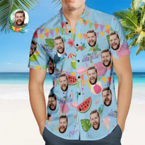 Custom Aloha Birthday Party Hawaiian Shirt Personalised Shirt with Your Face and Birthday Date