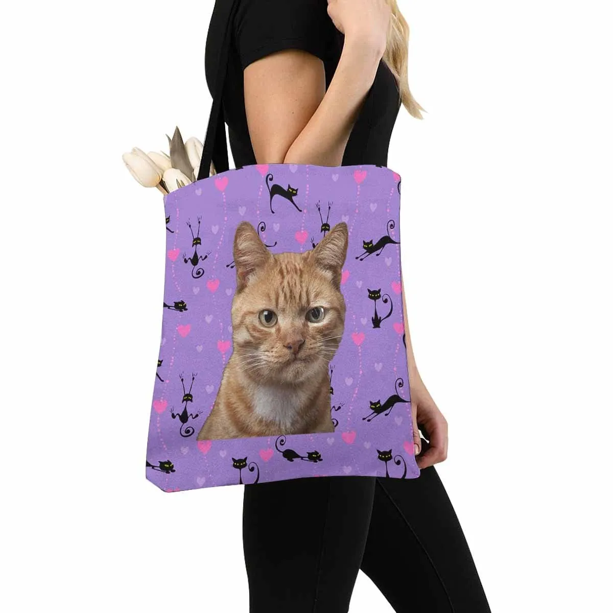 Custom Cat Face Love Heart Canvas Tote Bag