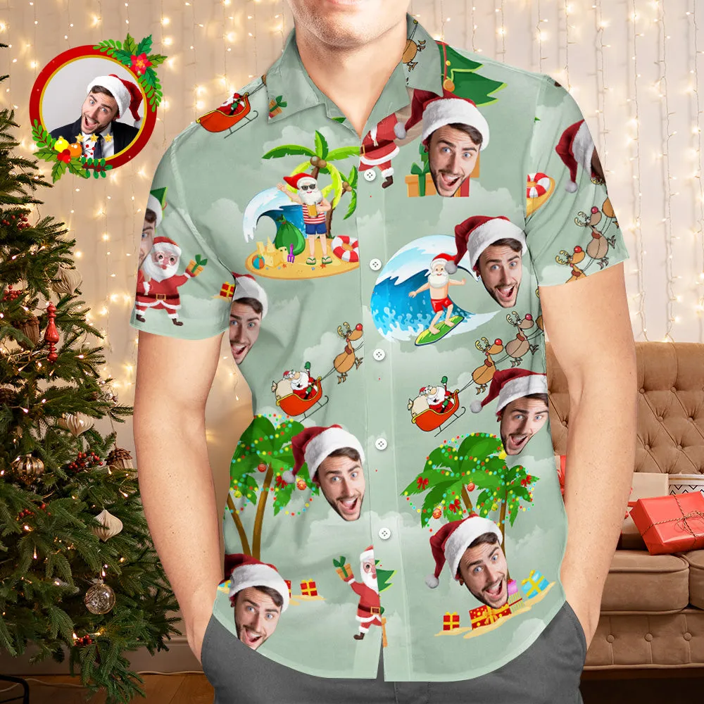 Custom Face Hawaiian Shirts Personalised Photo Gift Men's Christmas Shirts Surfing Vacation Santa