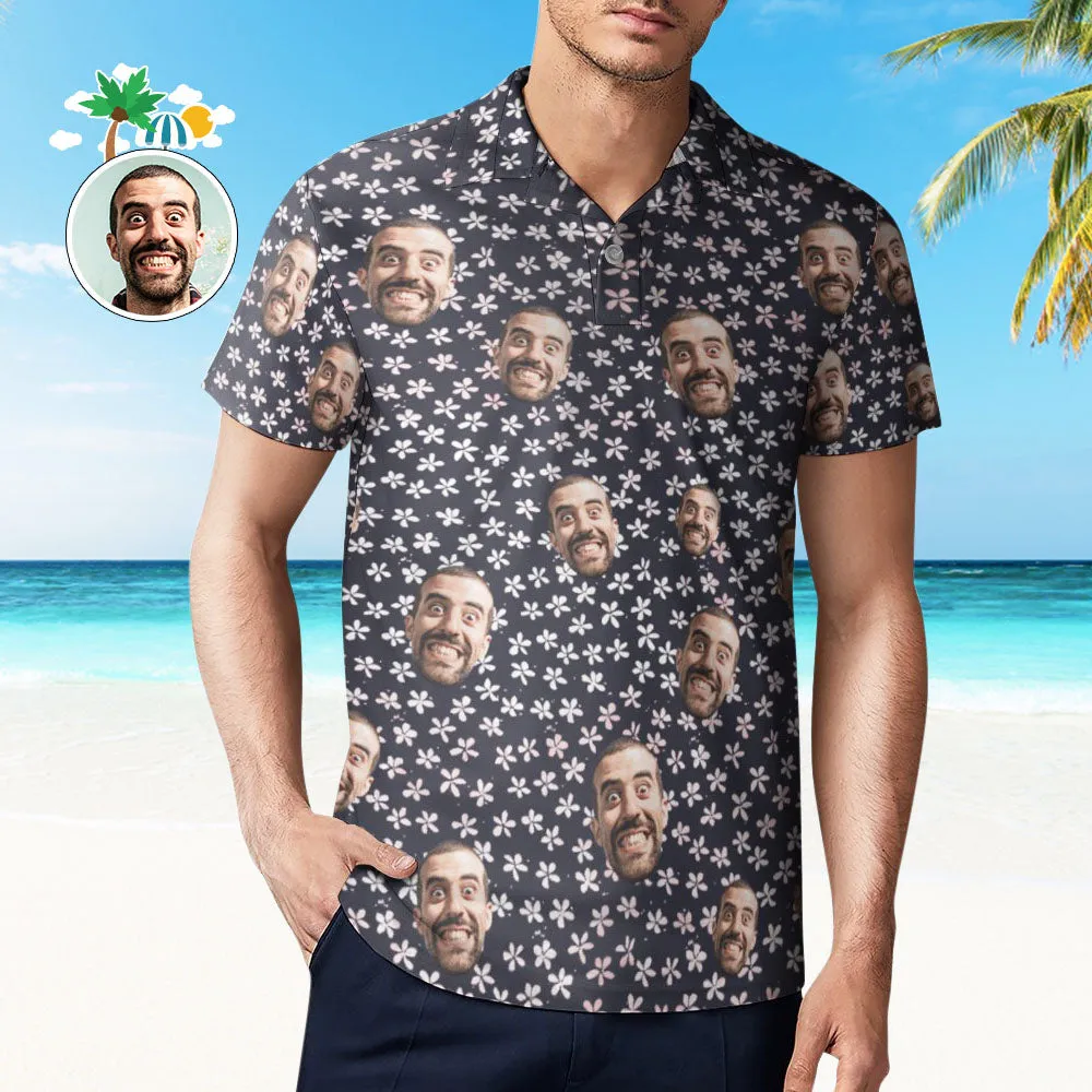 Custom Face Polo Shirt For Men Flowers Style Personalised Hawaiian Golf Shirts