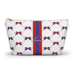 Custom Initial Personalized Bow Makeup Bag - Custom Initial, Makeup Bag, American U, Red and Blue, Personalized