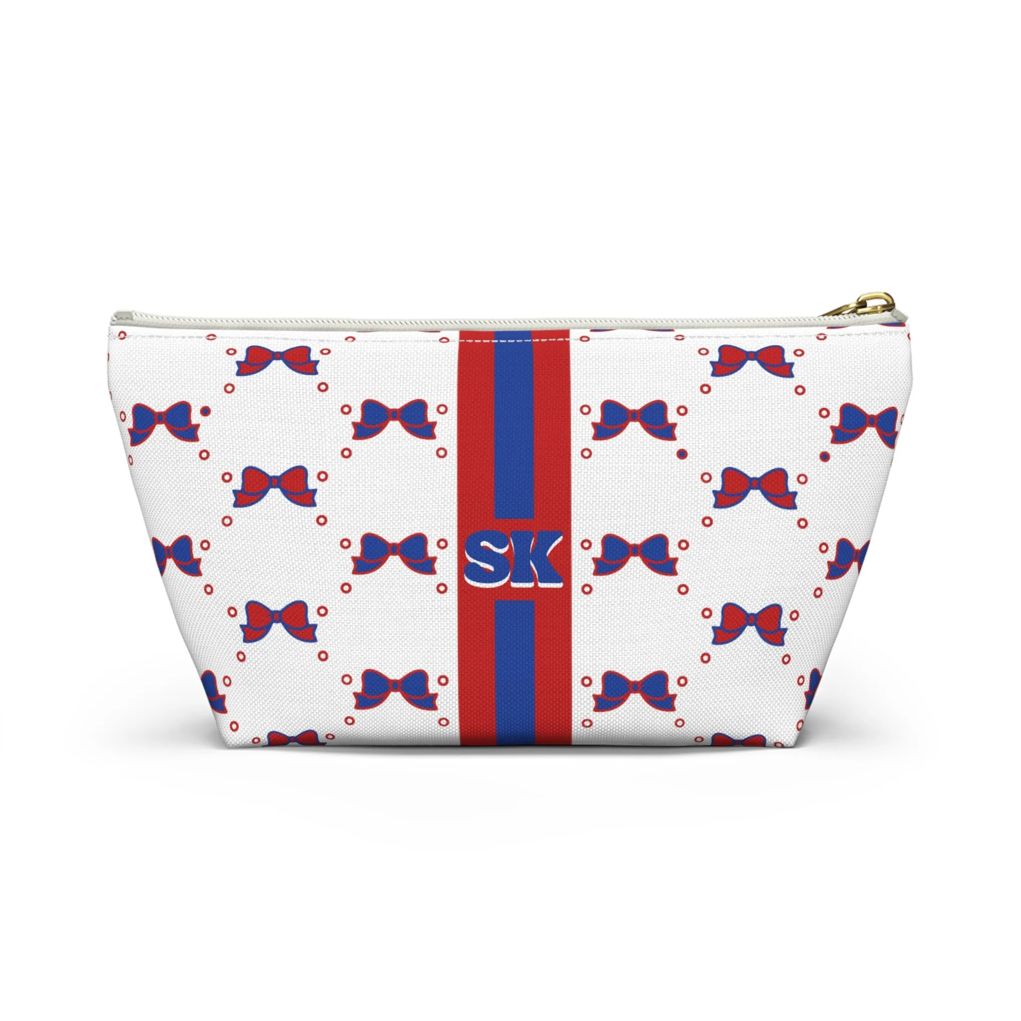 Custom Initial Personalized Bow Makeup Bag - Custom Initial, Makeup Bag, American U, Red and Blue, Personalized