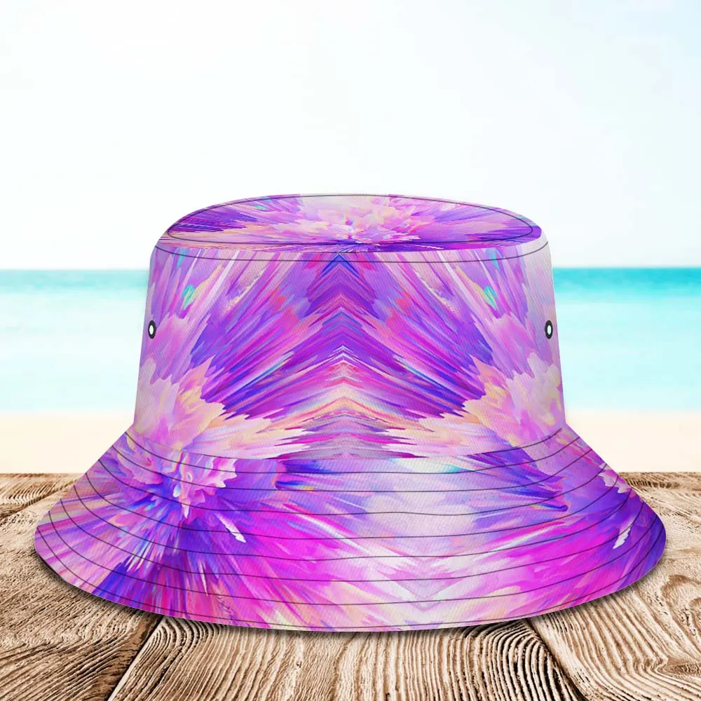 Custom Photo Bucket Hat Unisex Personalised Face Hiking Beach Sports Hats Purple and Pink Abstract Texture