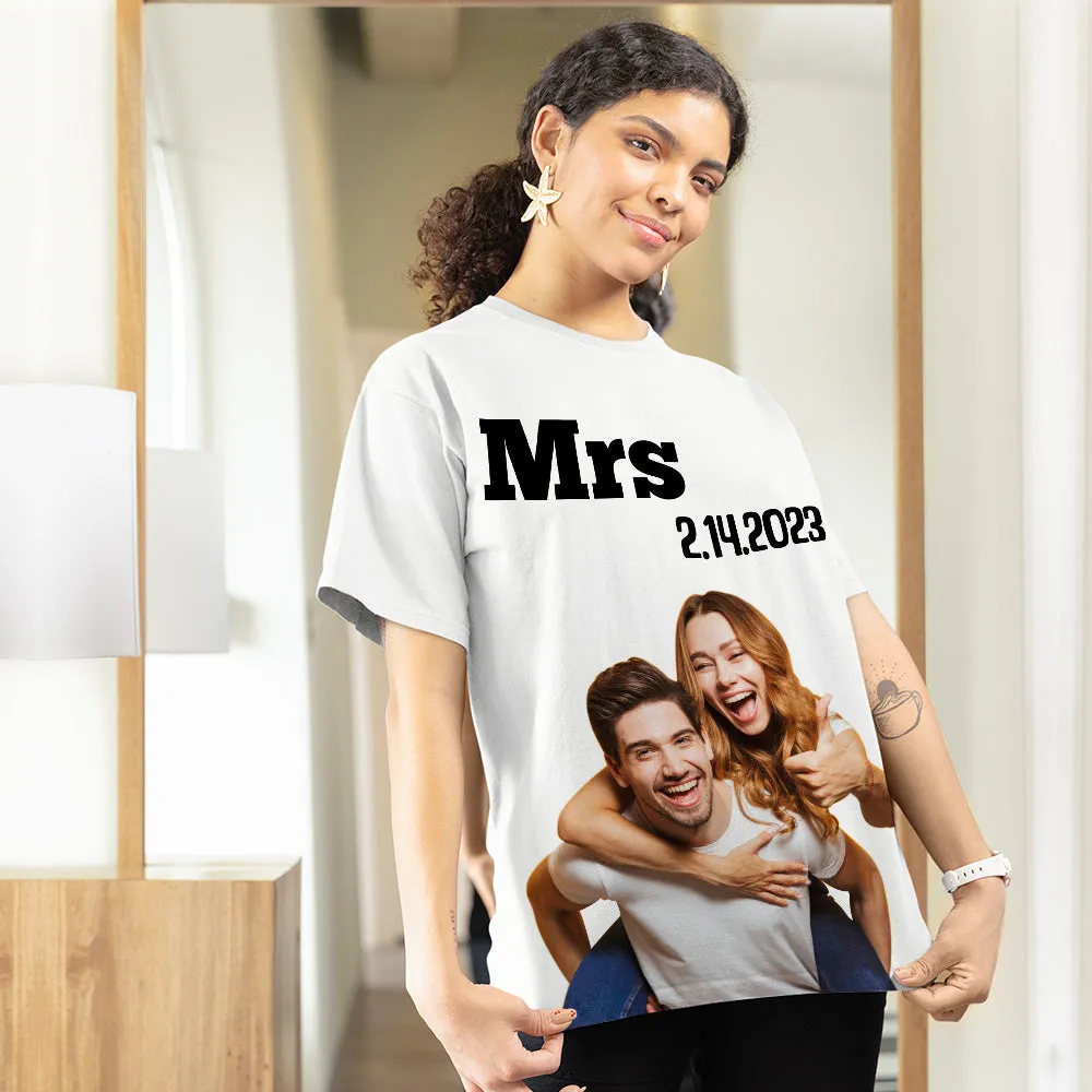 Custom Photo Printed T-shirt Personalised Picture Anniversary On Shirt Gifts For Wife