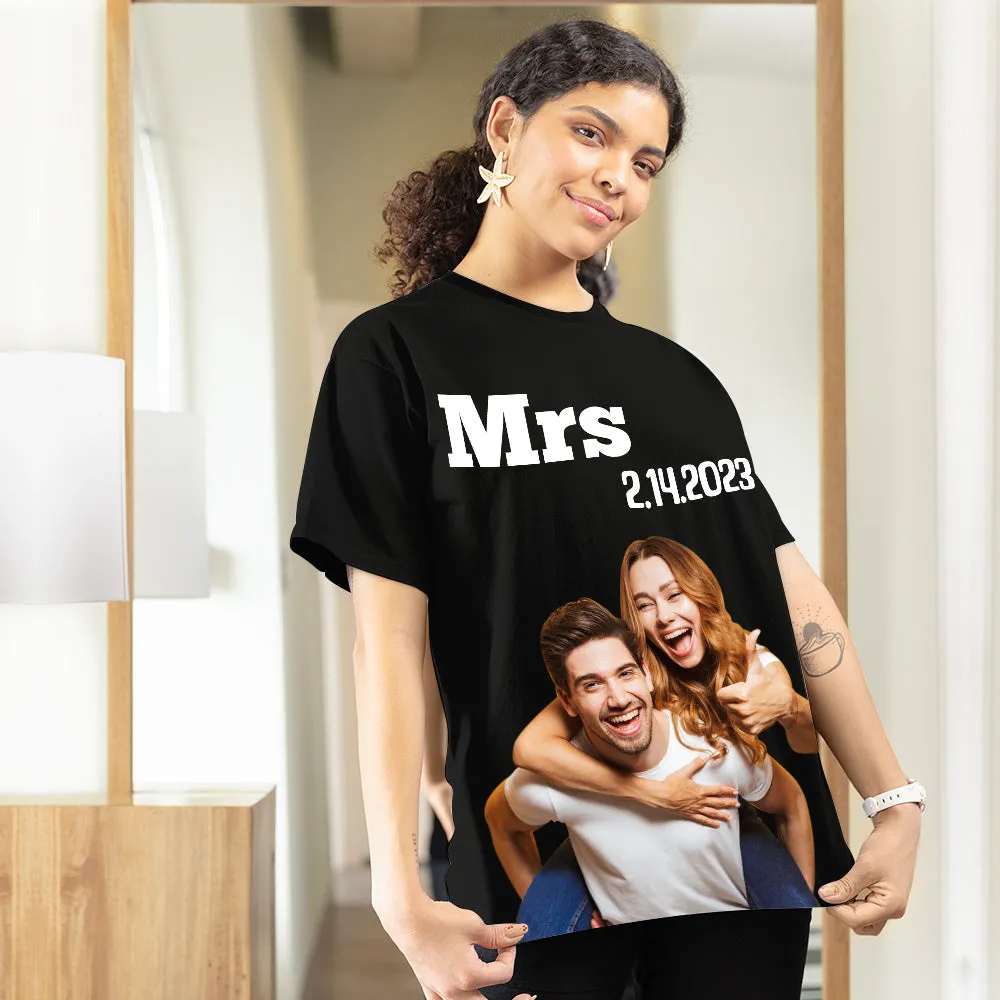 Custom Photo Printed T-shirt Personalised Picture Anniversary On Shirt Gifts For Wife