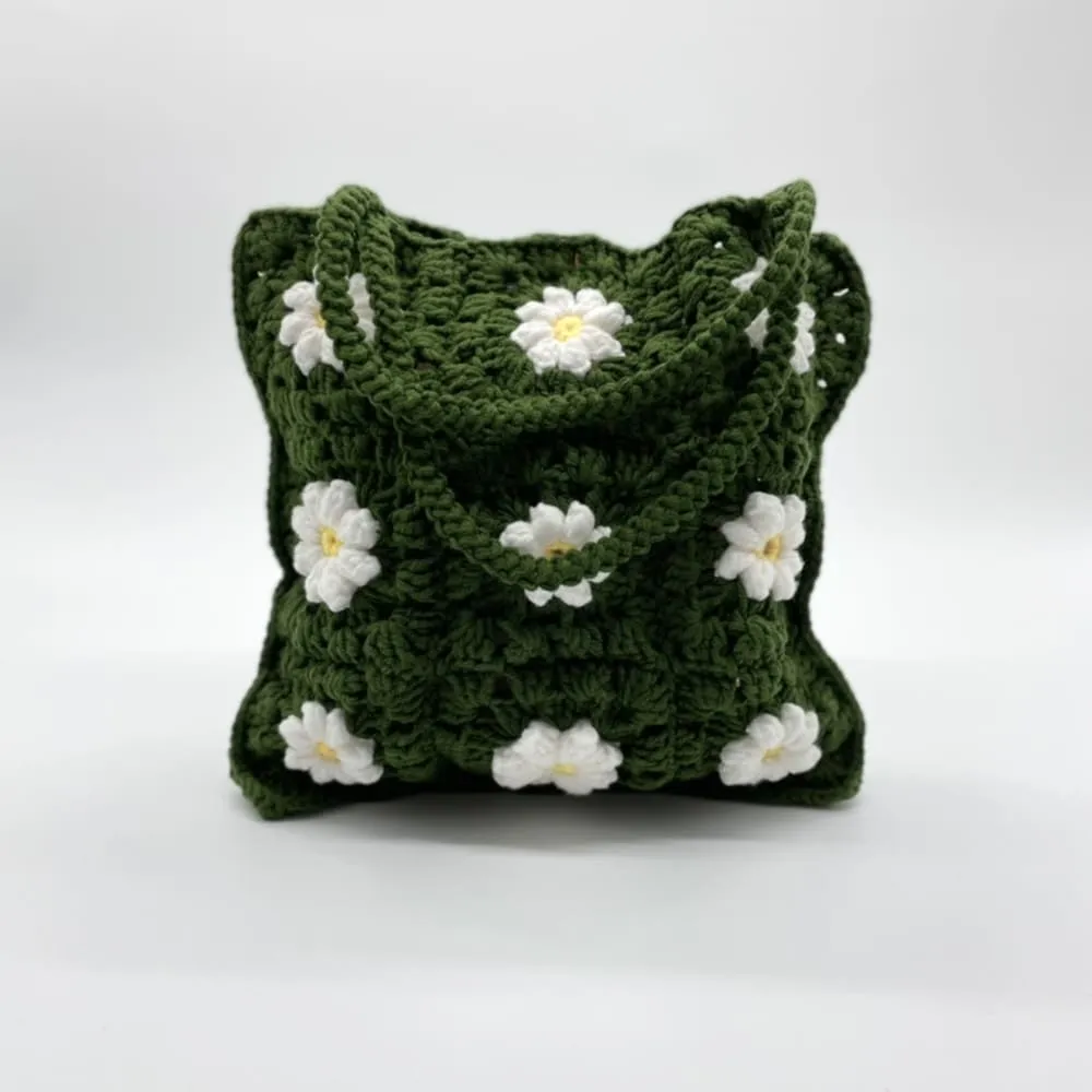 Daisy Crochet Bag in Green