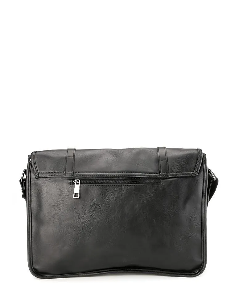 Distressed Leather Nomad Messenger Bag - Black