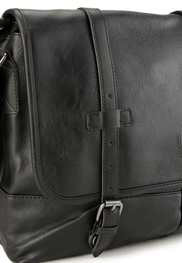 Distressed Leather Nomad Messenger Bag - Black