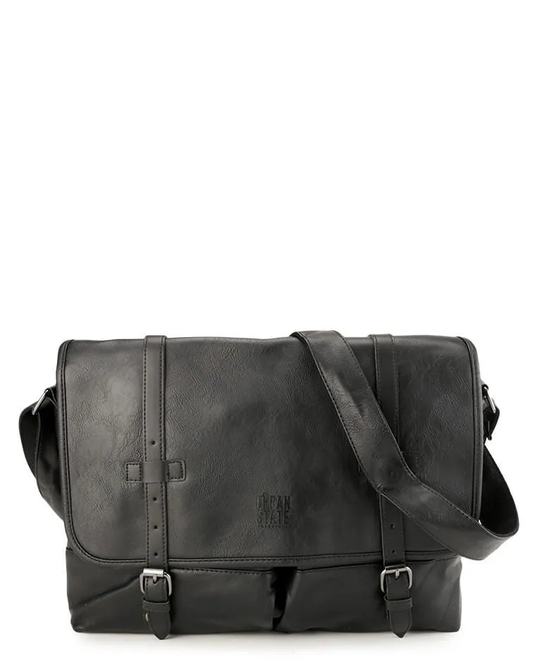 Distressed Leather Nomad Messenger Bag - Black