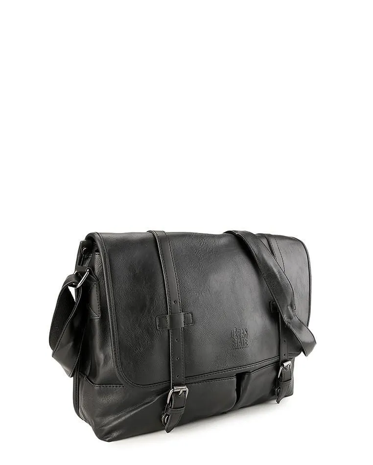 Distressed Leather Nomad Messenger Bag - Black