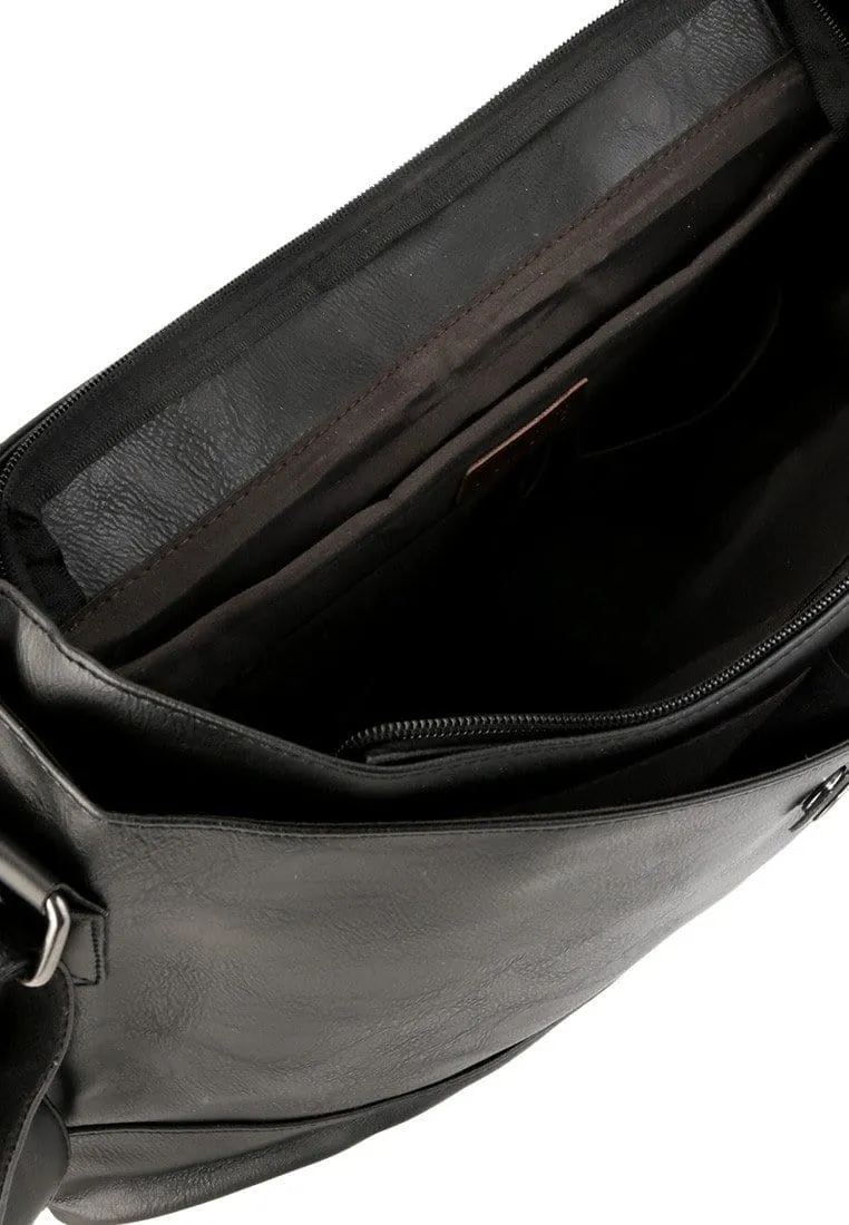 Distressed Leather Nomad Messenger Bag - Black