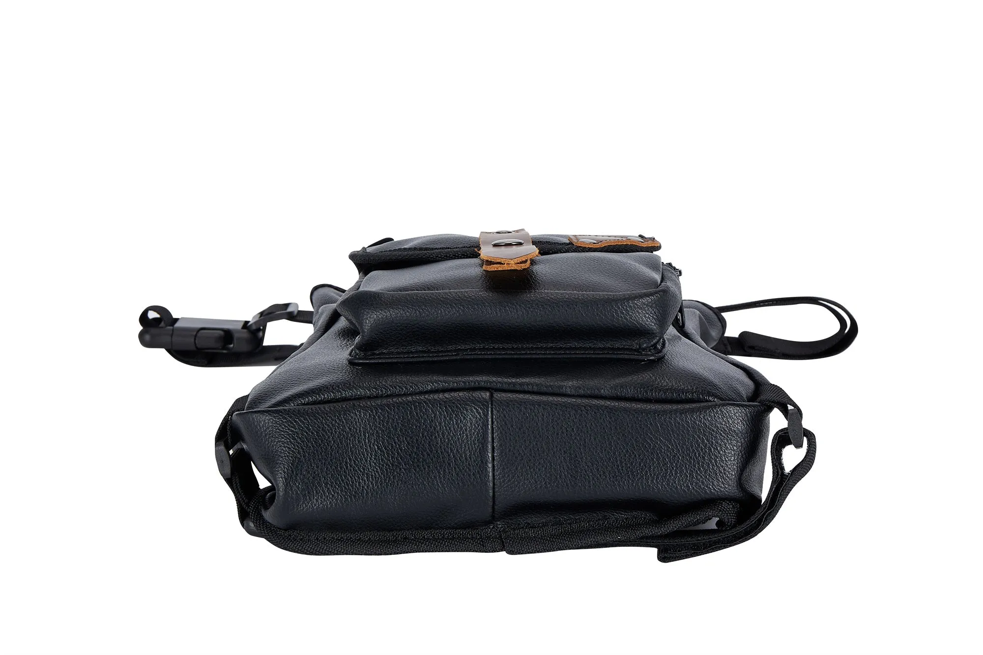 Dream Apparel Black Thigh Bag, Brown Strap, Gun Pocket Leg Bag