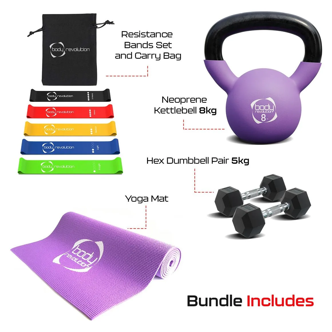 Dumbbells   Kettlebell   Mat   Resistance Bands