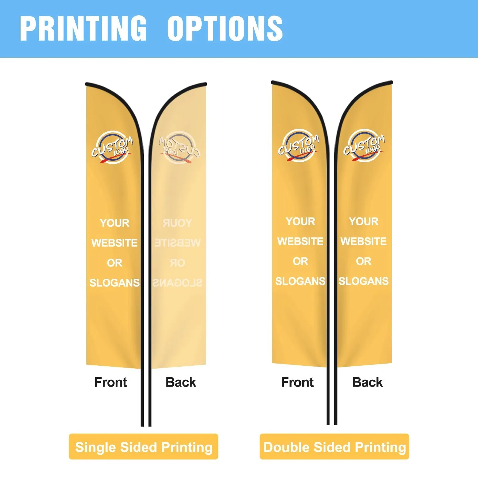 EAGLE PEAK Custom Printed Feather Flags with Your Logo and Design, Personalized Advertising Flags for Marketing, with Folding Cross Base, Weight Bag & Carry Bag, 11.2x2.0 ft