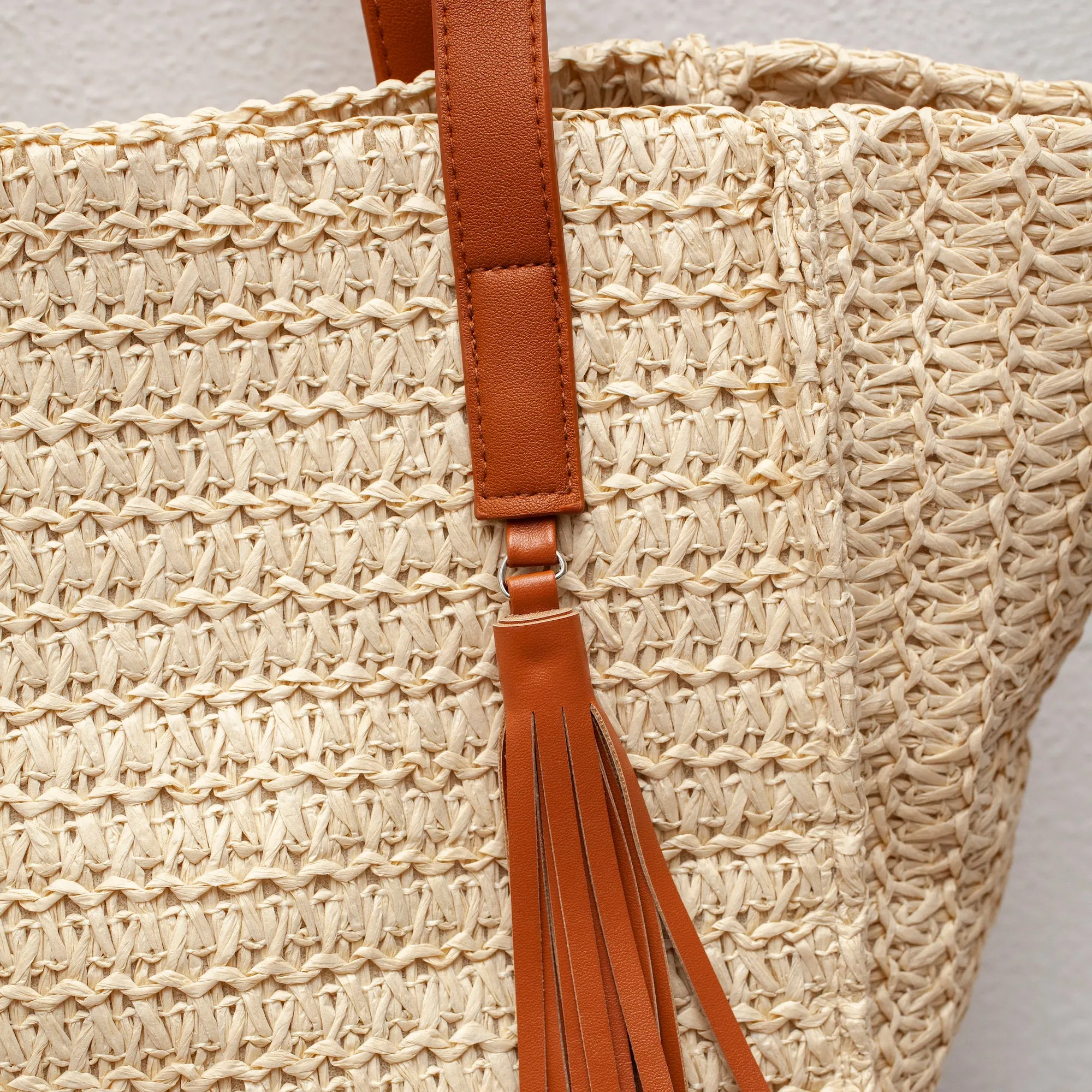 Elena Handbags Straw Woven Tote With Tassle