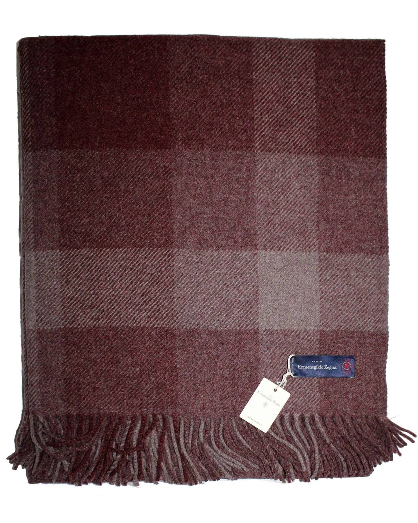 Ermenegildo Zegna Throw Blanket Maroon Gray Wool Alpaca Cashmere