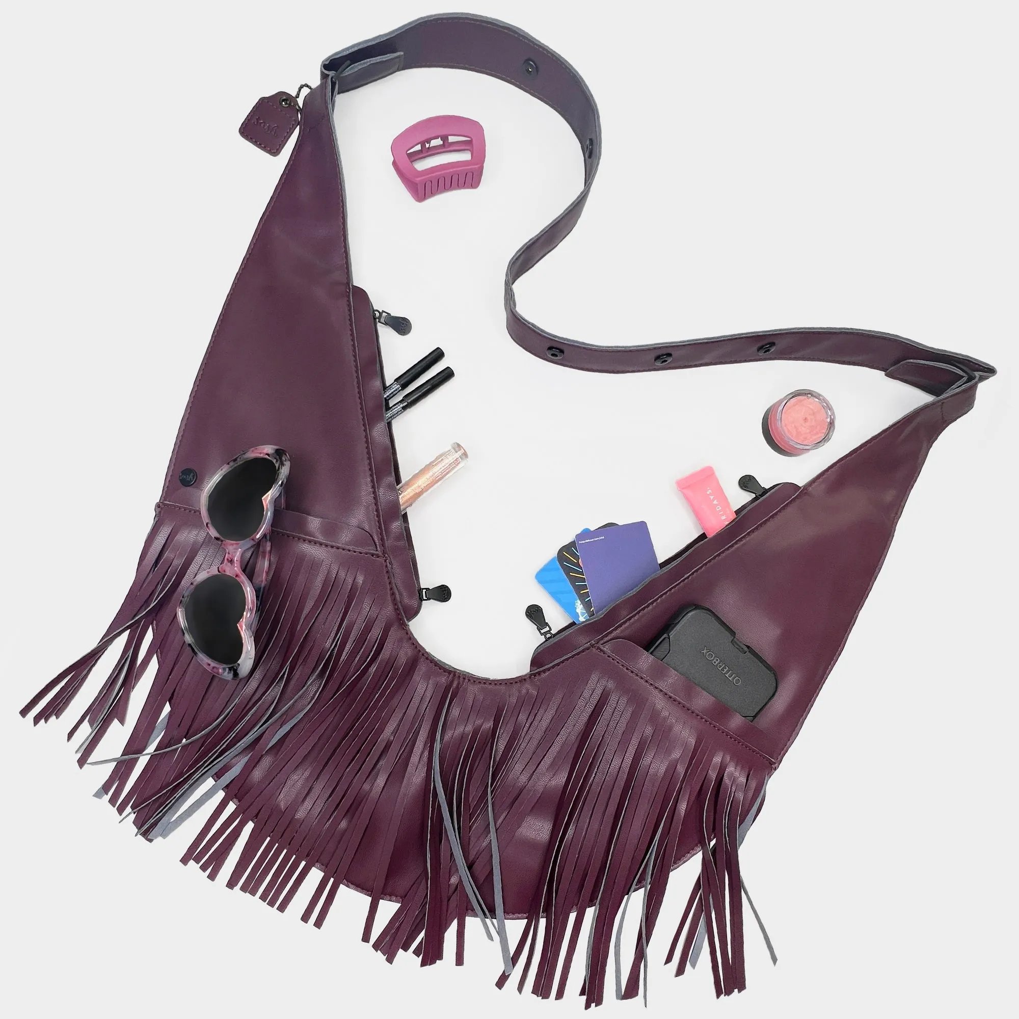 Fig Faux Leather Fringe Sash Bag