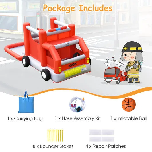 Fire Truck Themed Inflatable Castle Water Park Kids Bounce House without Blower