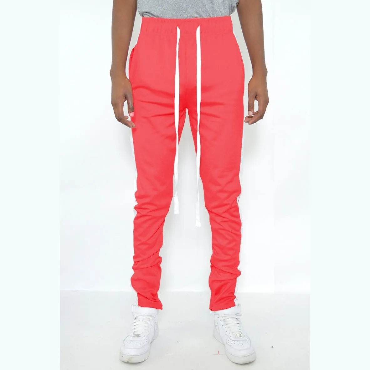 Fuchsia White Classic Slim Fit Track Pants