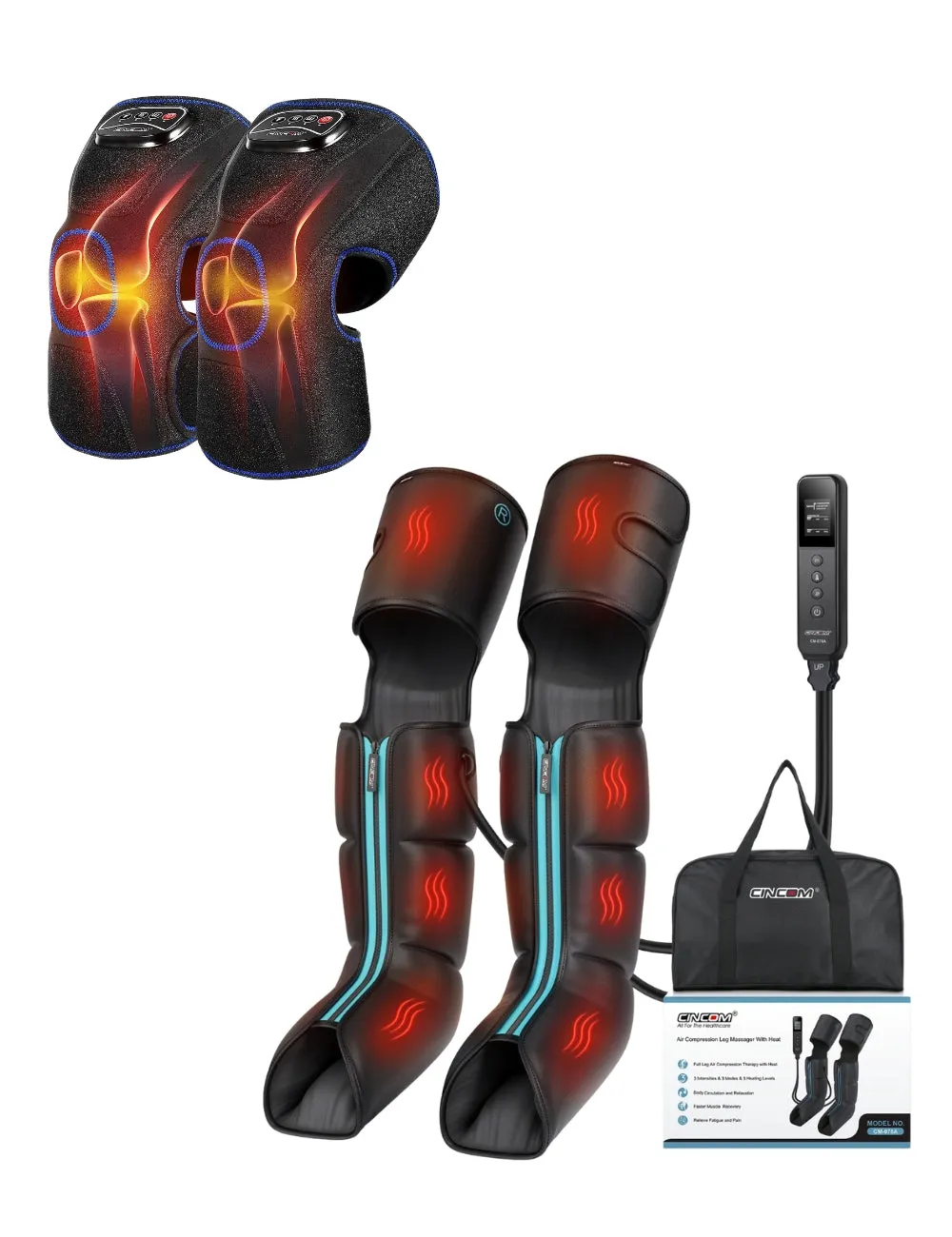 Gifts Bundle | CINCOM Leg Massager with Heat 078A & Knee Massager 066K