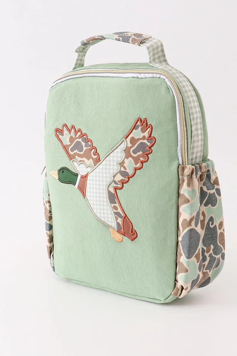 Green camouflage duck applique lunch bag