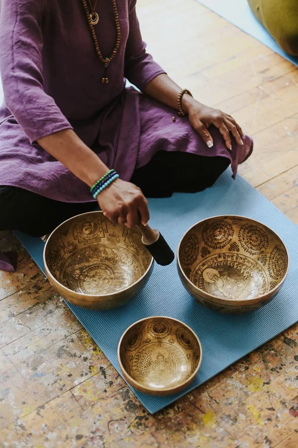 Green Tara, Sacred Geometry, & Yoga Chakra Singing Bowl Set