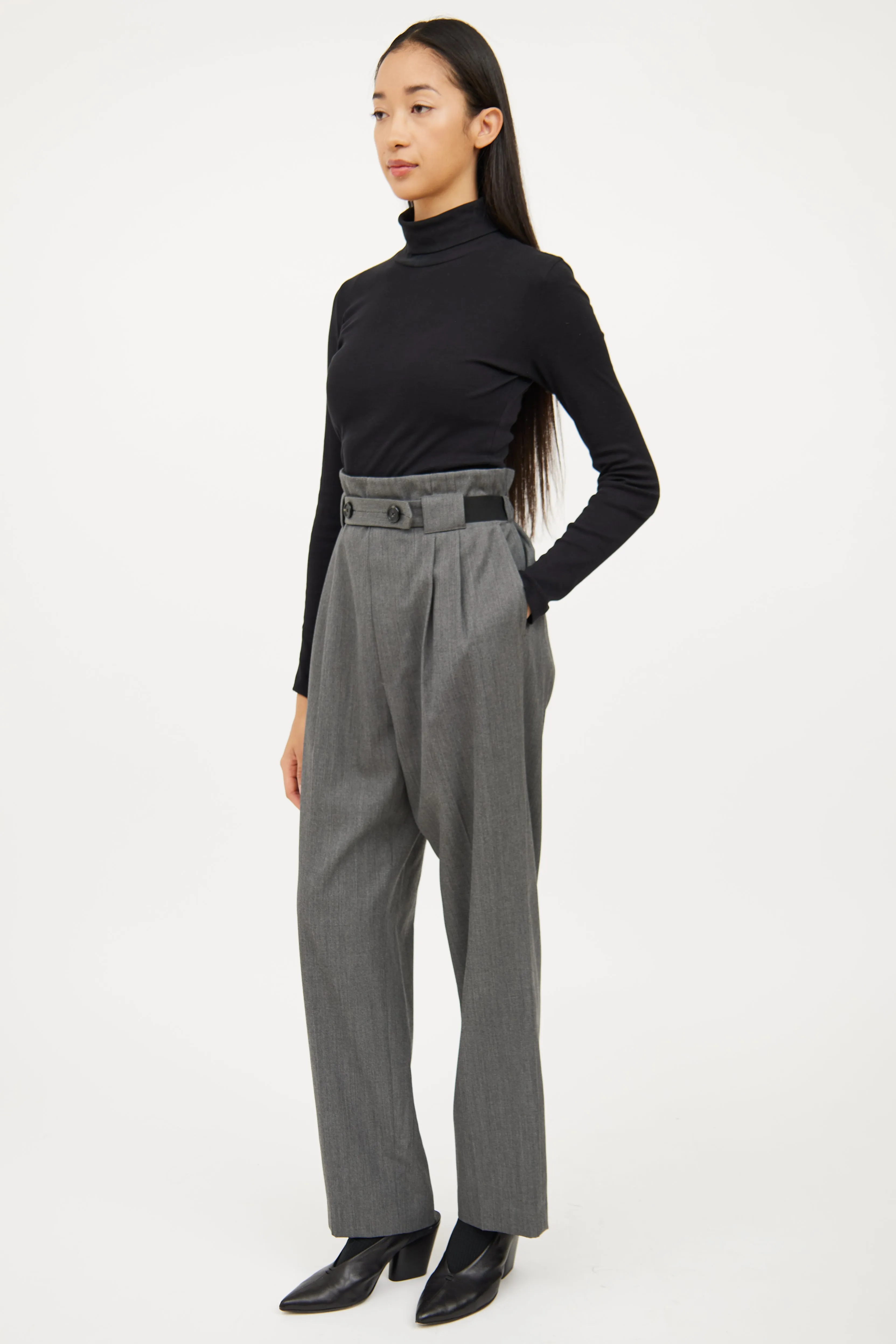 Grey Paperbag Waist Pant