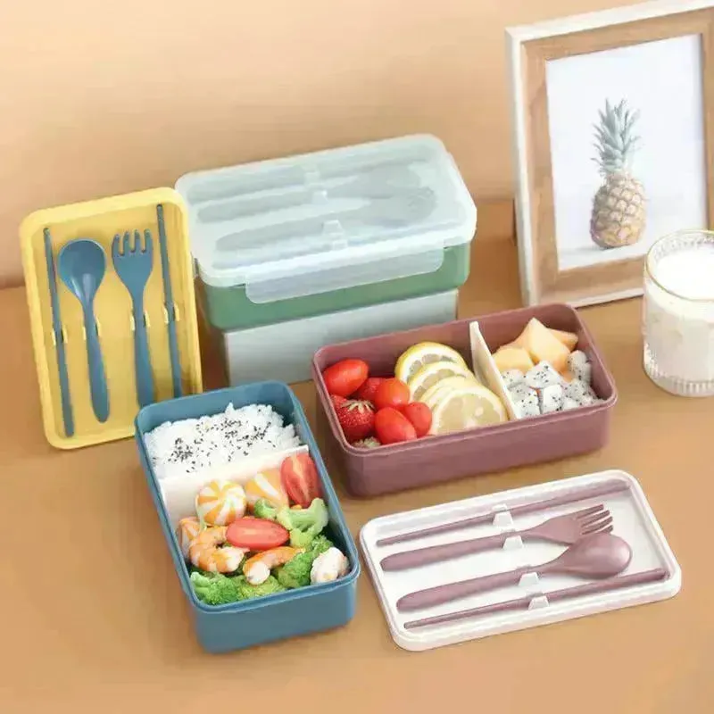 Grid Lunch Box Children's Lunch Box Set Ins Student Office Worker Insulated Lunch Box Plastic Sealed Fresh-Keeping Box