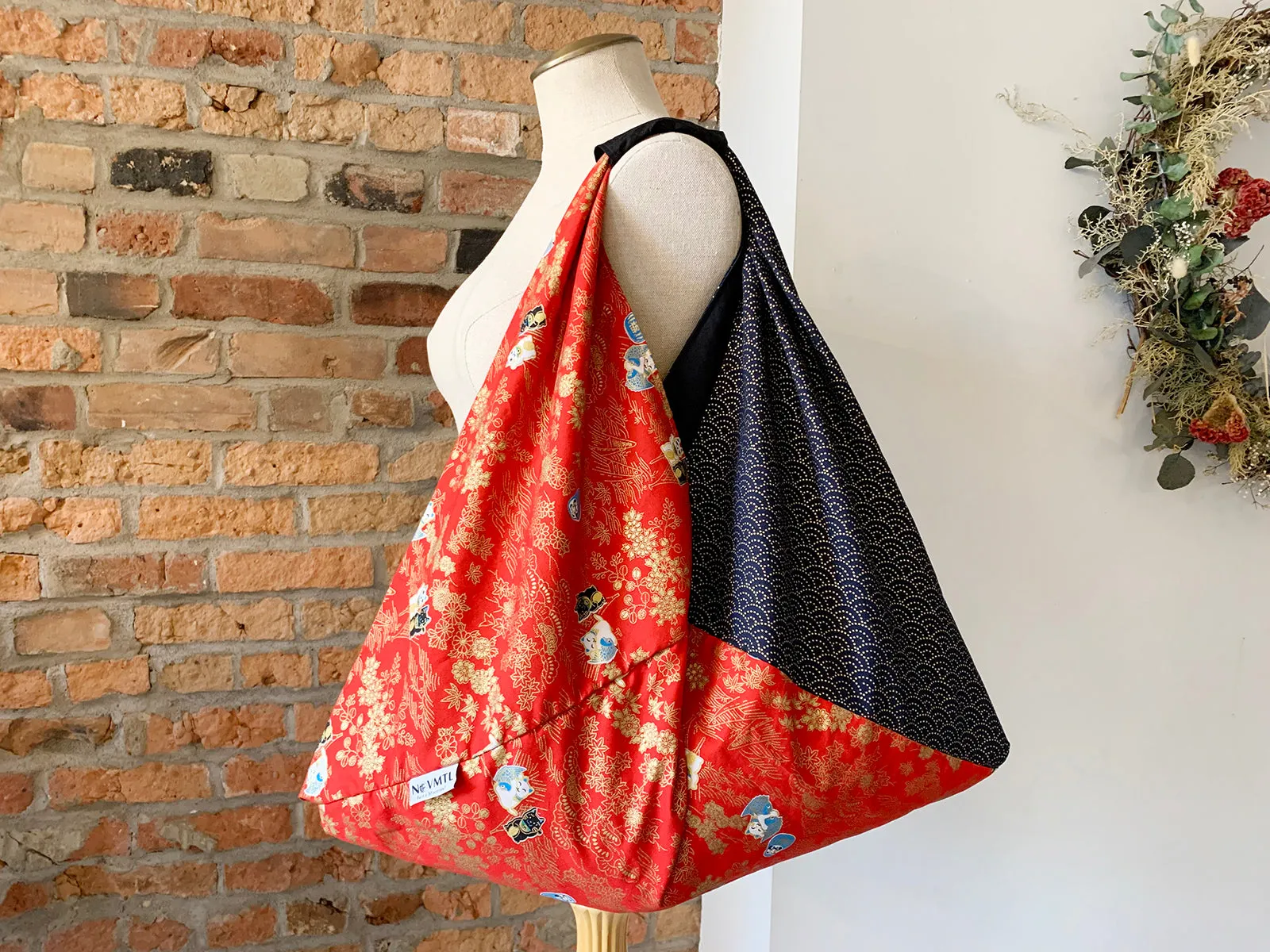 *Handmade* Origami bag | Market bag | Maneki-neko (Red)