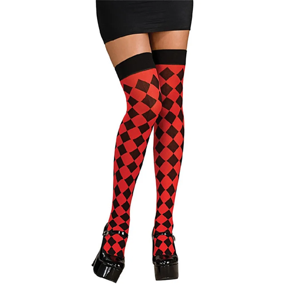 Harley Quinn Harlequin Diamonds RED/BLK Thigh High Leggings Stockings