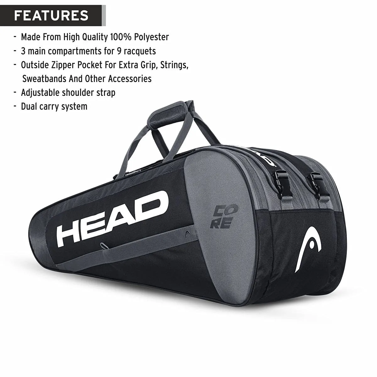 Head Core 9R Supercombi Tennis Kitbag - (Black/White)