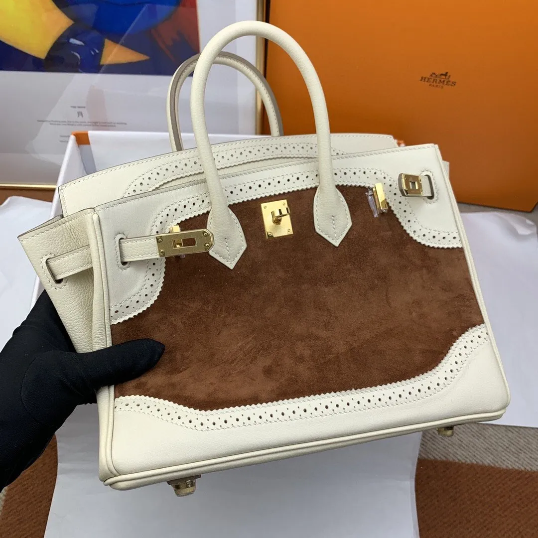 HM Birkin Nata Swift Bi Color For Women Gold Toned Hardware 10in/25cm