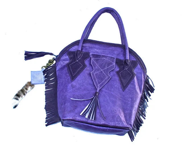 Hot Purple Textured Leather Fringed Handbag