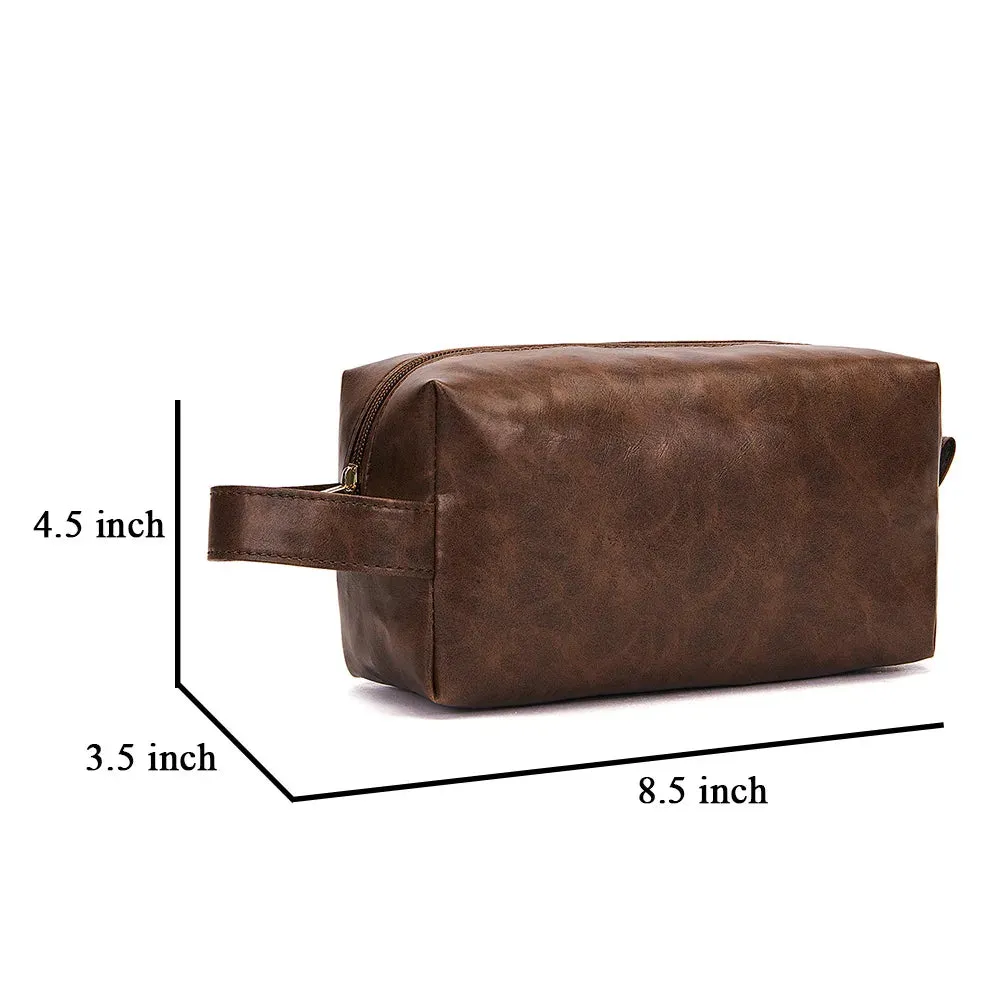 ISKYBOB Men Vintage Cosmetic Bag PU Leather Toiletry Storage Bag Travel Organizer Casual Handbag Women Makeup Bag 2024 Gift