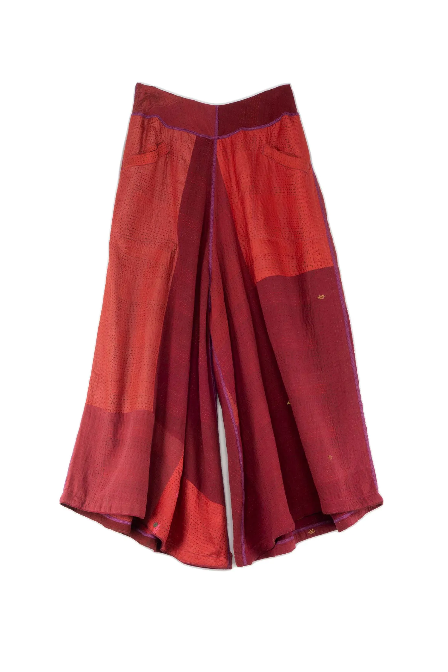 JAIPUR PATCH KANTHA WIDE LEG PANTS - jp2623-red -