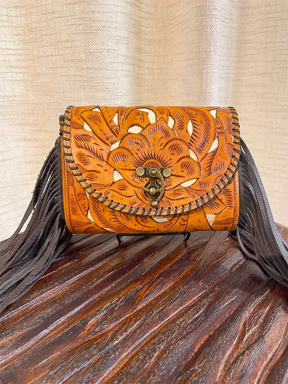 Juan Antonio Natural Tooled with Ivory Inlay Crossbody Bag