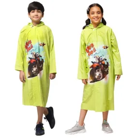 Kids Waterproof Longcoat with Adjustable Hood | Extra Space for Backpack | Age 3-4 | Cartoon Caper Lime