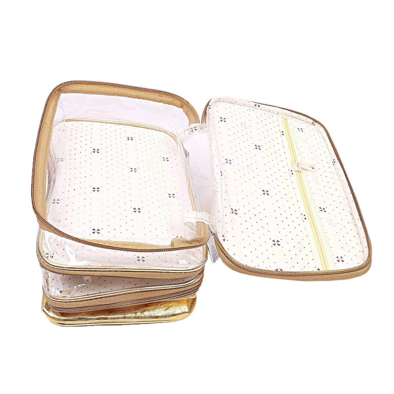 Kuber Industries 3 Layer Cosmetic Bag Travel Toiletry Cosmetic Makeup Bag Organizer-Pack of 2 (Gold)