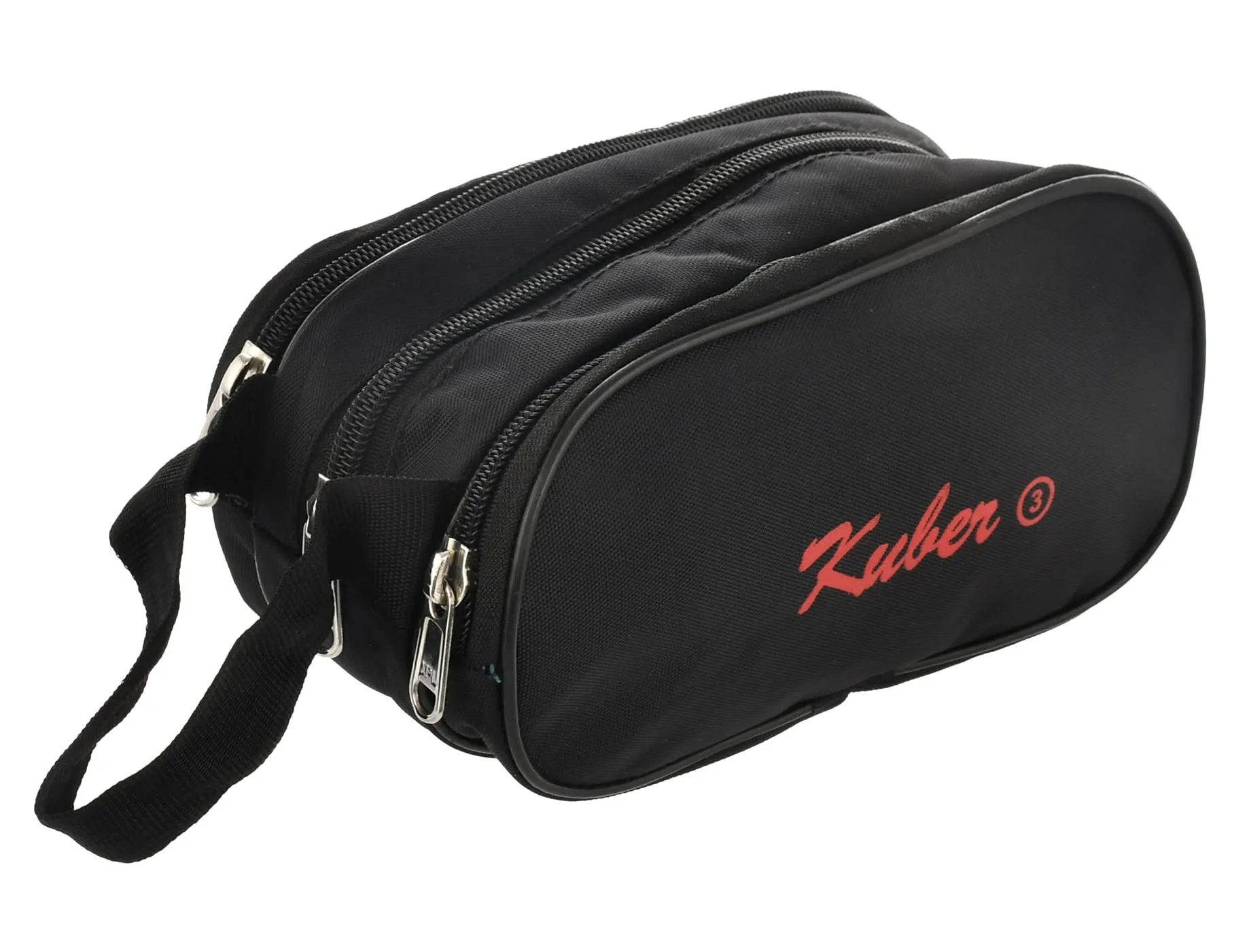 Kuber Industries Travel Toilerty Bag|Shaving Kit for Men|Cosmetic Bag for Travel Accessories|3 Zipper Comparments & Carrying Strip (Black)