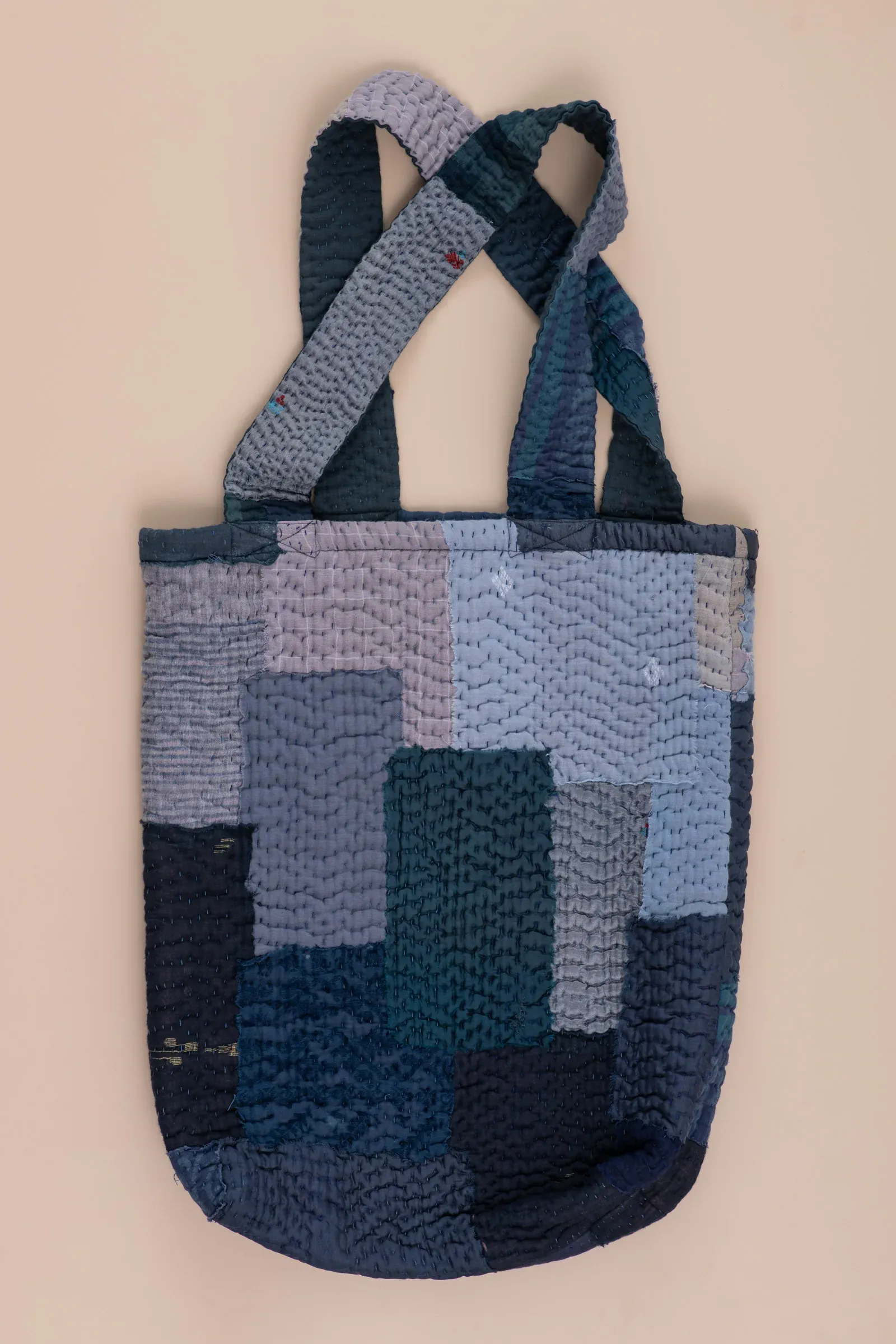 Landscape Handmade Vintage Kantha Tote Bag -Navy -