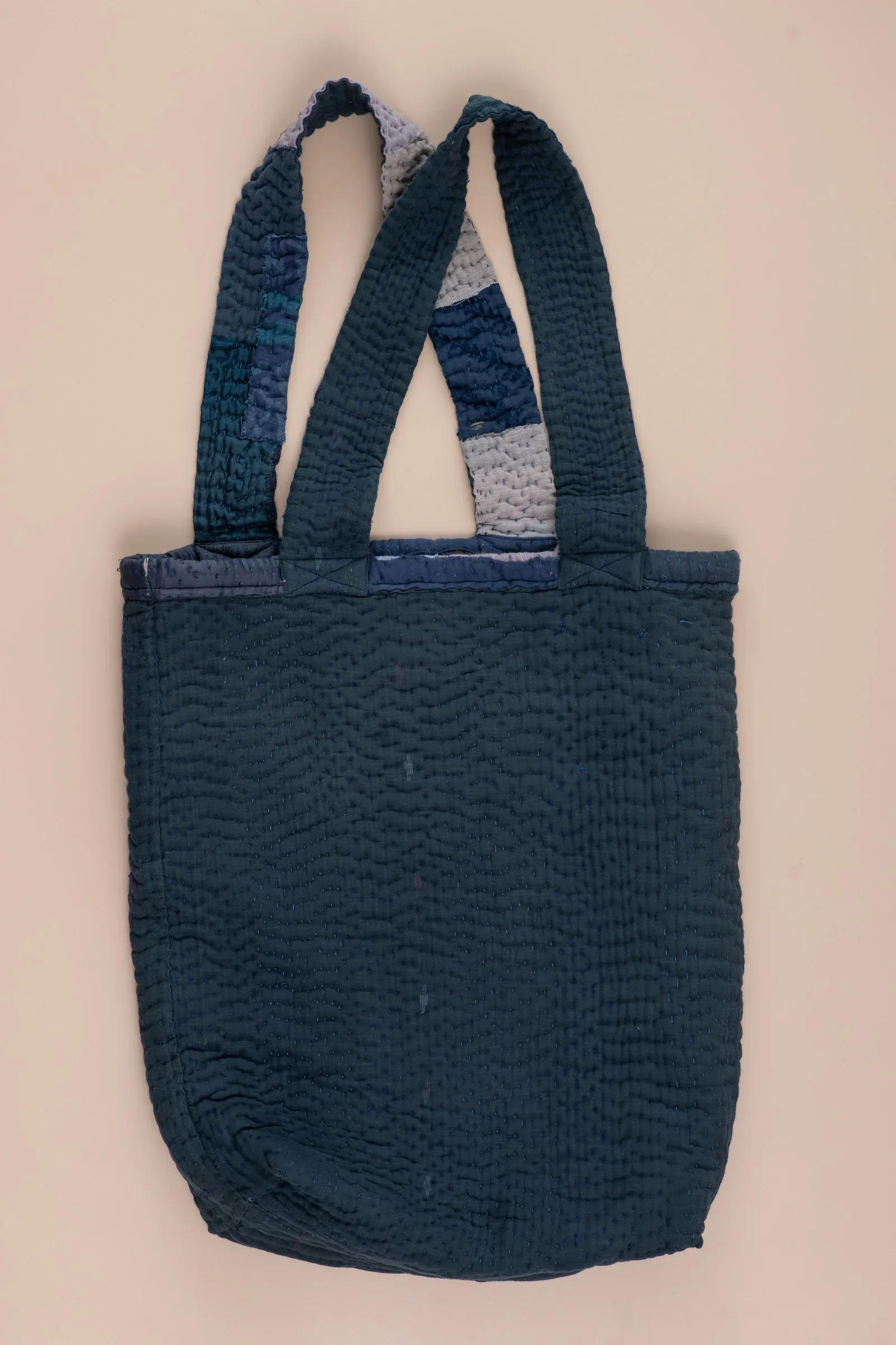 Landscape Handmade Vintage Kantha Tote Bag -Navy -