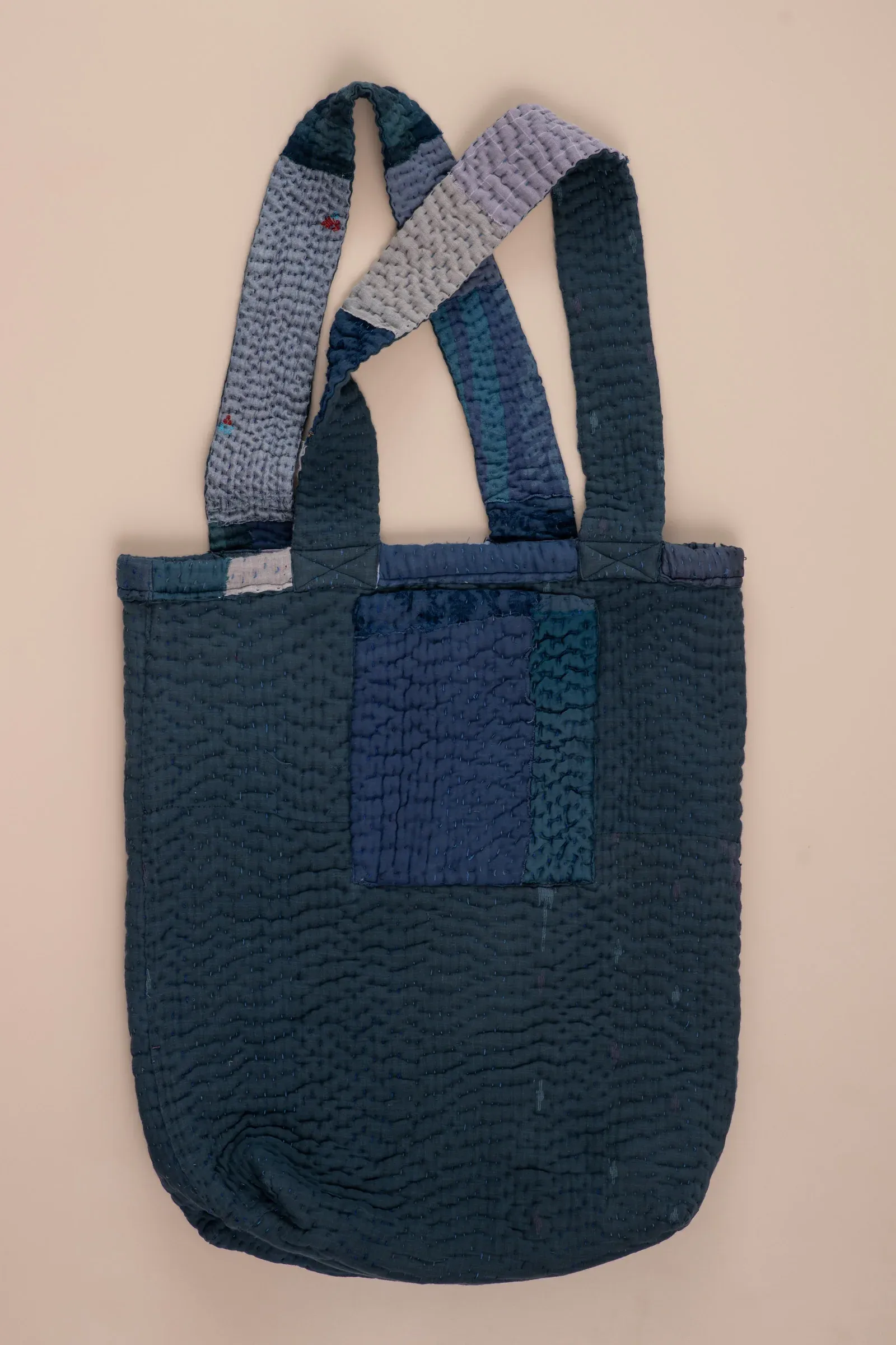 Landscape Handmade Vintage Kantha Tote Bag -Navy -