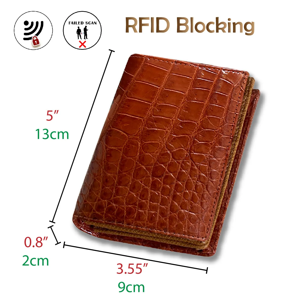 Large Capacity Alligator Leather Vertical Bifold Wallet | Crocodile Credit Card Holder for Men with 15 Card Slots | Light Brown DUN66