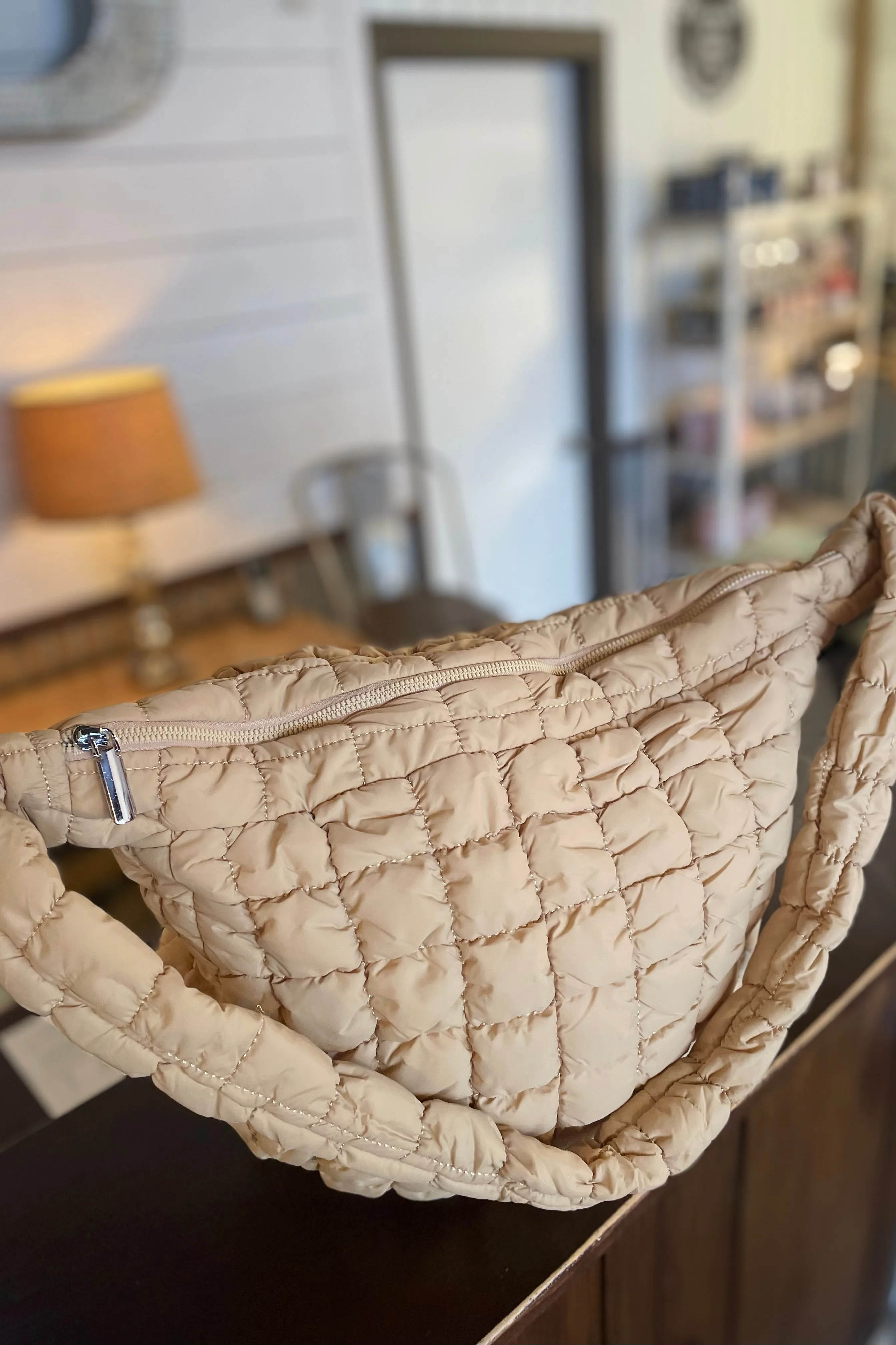 Layla Puff Quilted Shoulder Tote Bag- Tan