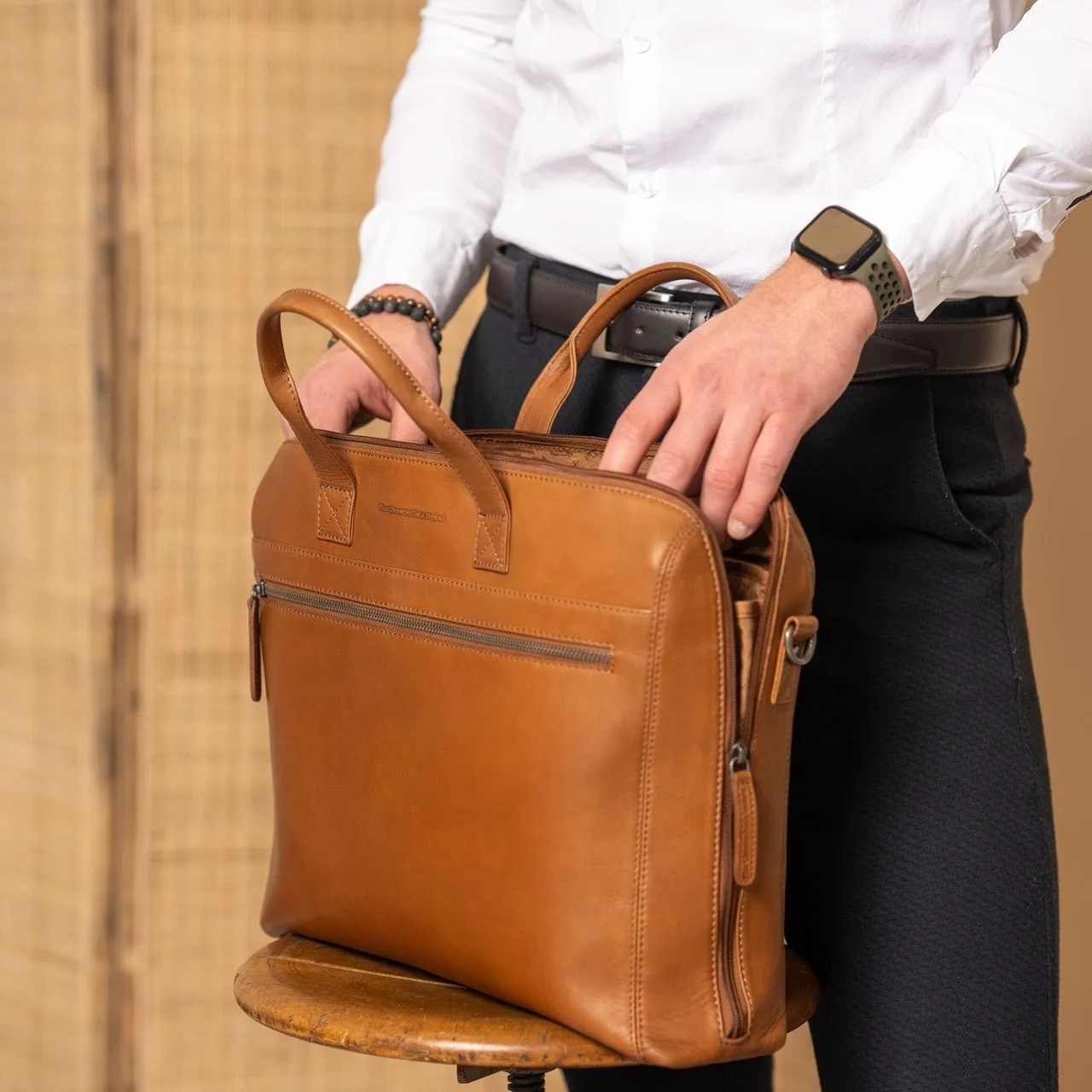 Leather Laptop Bag Cognac Levanto