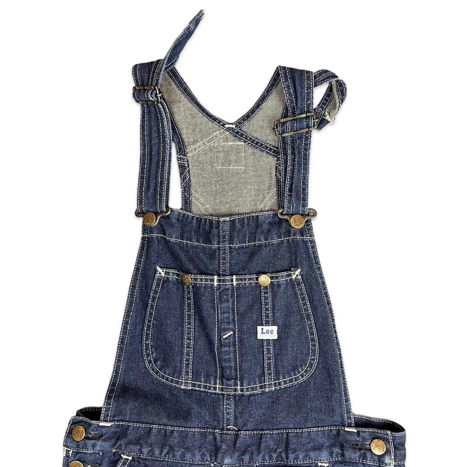 LEE UNION MADE VTG LADIES INDIGO DENIM DUNGAREES ROCKABILLY USA WORKWEAR 28W 28L