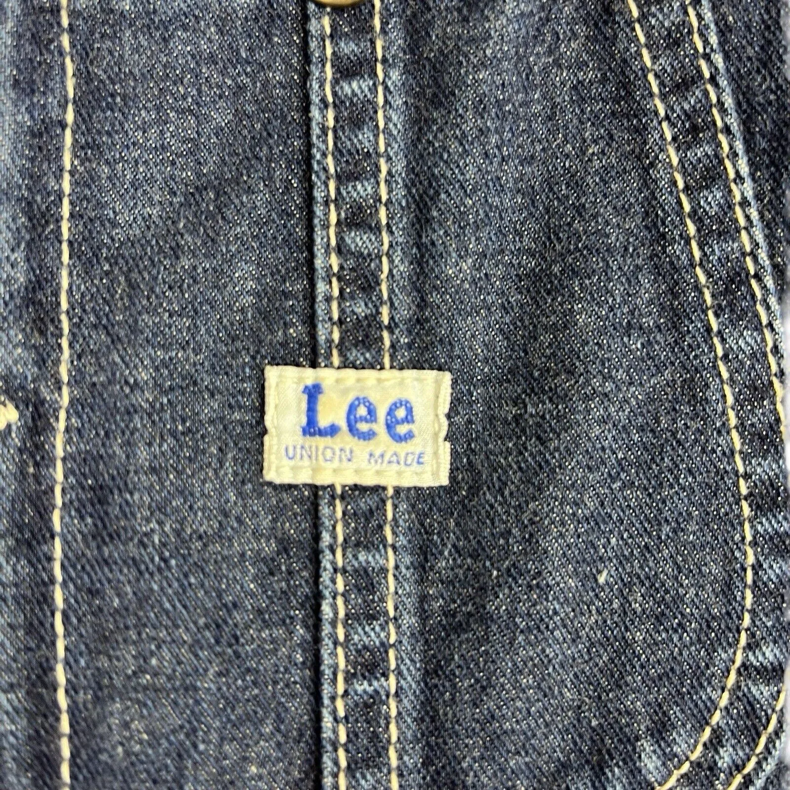 LEE UNION MADE VTG LADIES INDIGO DENIM DUNGAREES ROCKABILLY USA WORKWEAR 28W 28L